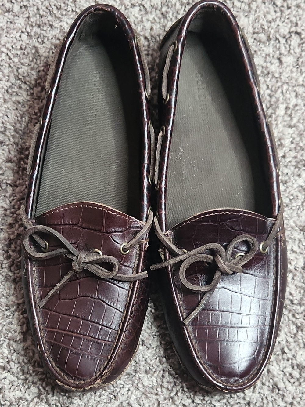 Cole Haan Men's Croc-Embossed Boat Shoes in Dark Brown